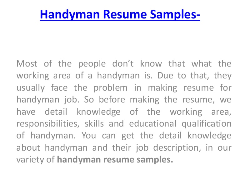 Self Employed Handyman Job Description And Resume Template 