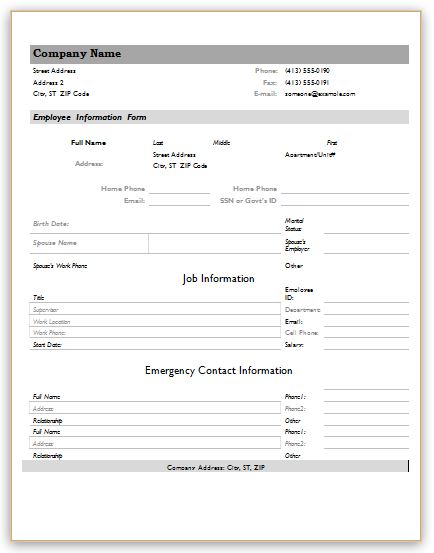 information form template new hire information form 