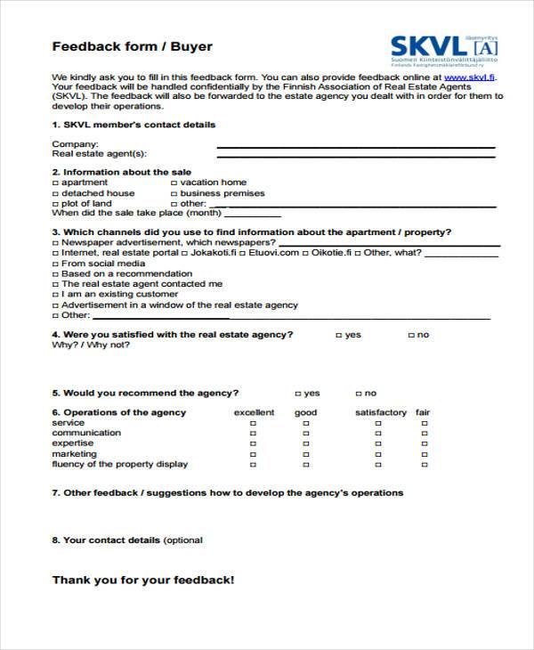 realtor feedback forms Realtor Feedback Forms Will Be A