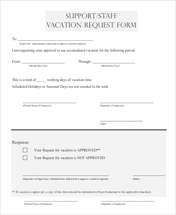 8+ Sample Vacation Request Forms | Sample Templates